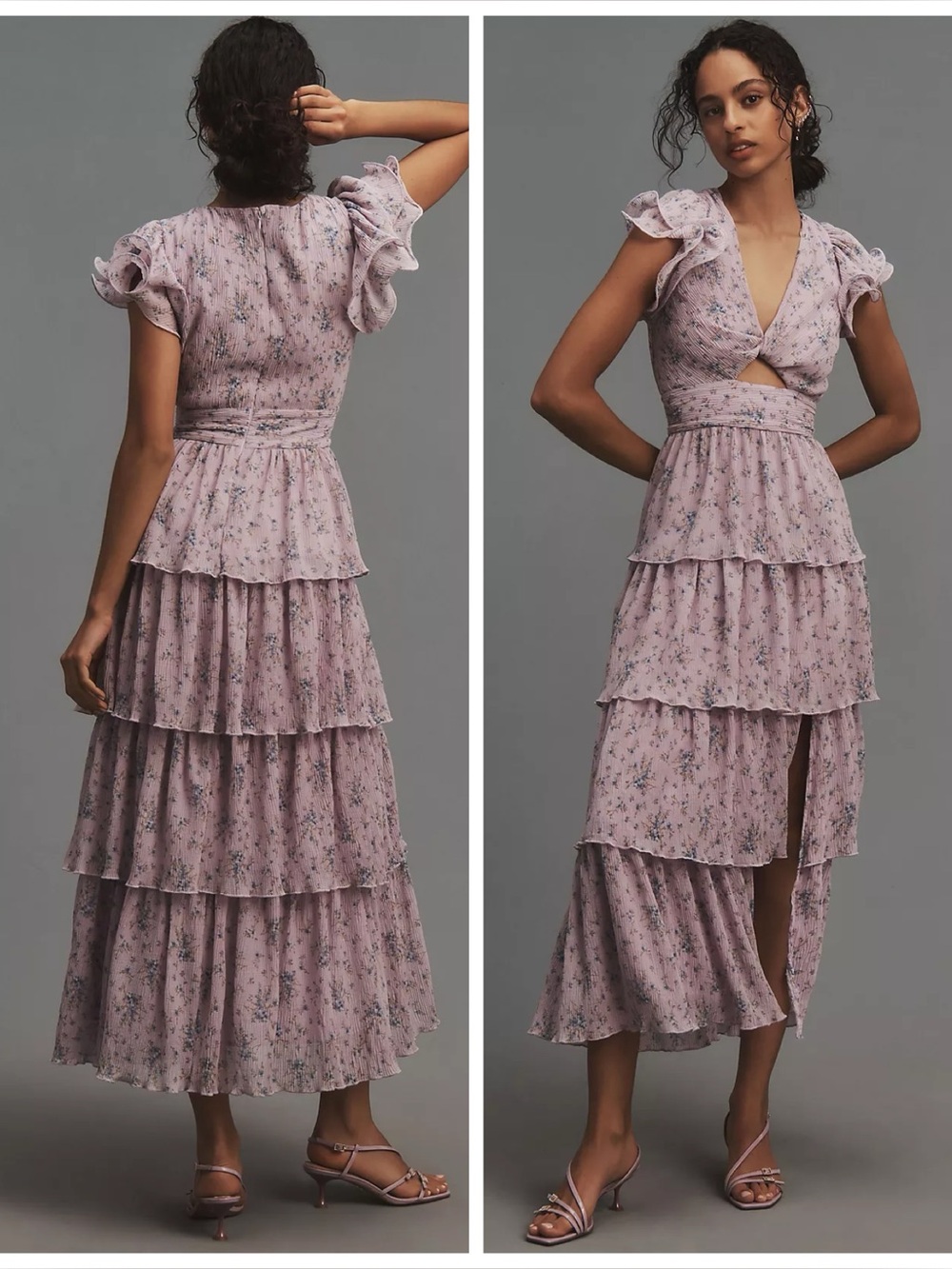 ASTR the Label Maxi Dress Emporia Lavender Floral Chiffon Wedding Guest size L